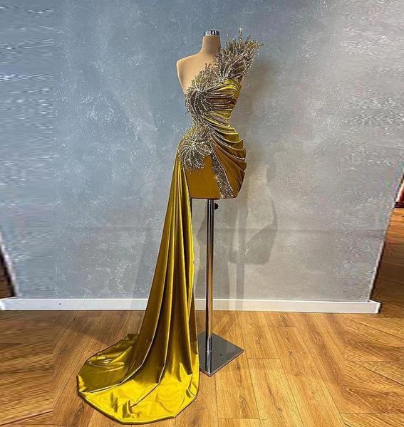 

glitter beaded olive satin short prom dresses for black girl one shoulder knee length overskirt plus size formal evening occa3501353