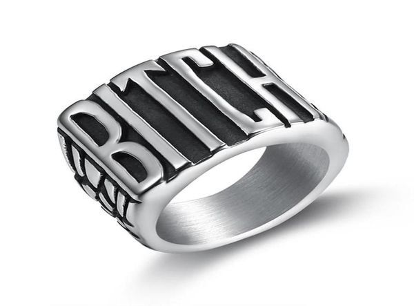 

cluster rings drop bitch letter for biker ladies cool fashion 316l stainless steel women jewelry8166088, Golden;silver