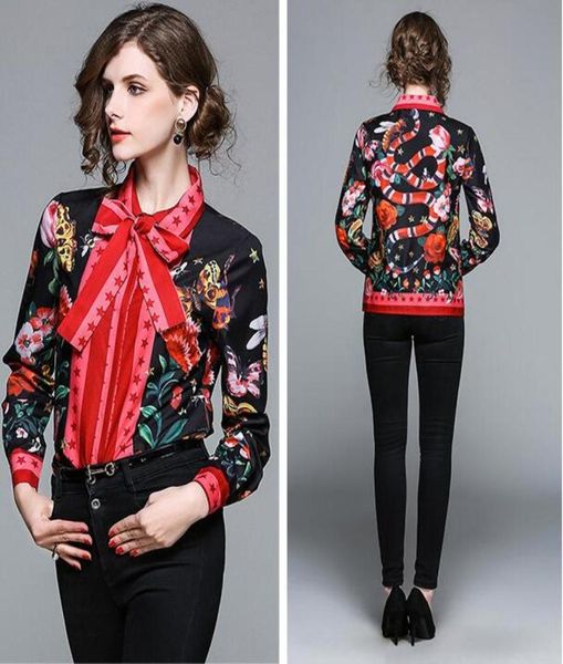 

new womens fashion print ribbon tie bow collar elegant shirts blouses beautiful office lady slim classic shirts 2552591, White