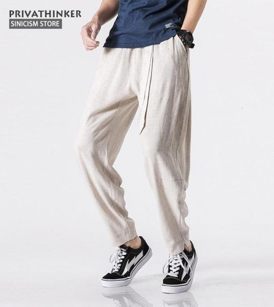 

sinicism store size plus 5xl cotton linen harem pants men belt jogger pants male trousers chinese traditional cloths cj1912109815762, Black