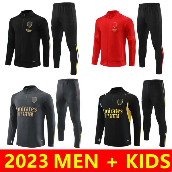 

men kids 2023 2024 tarcksuits football jacket soccer sets 23/24 saka havertz smith rowe degaard camiseta de futbol g.jesus maillot de foot t, Black