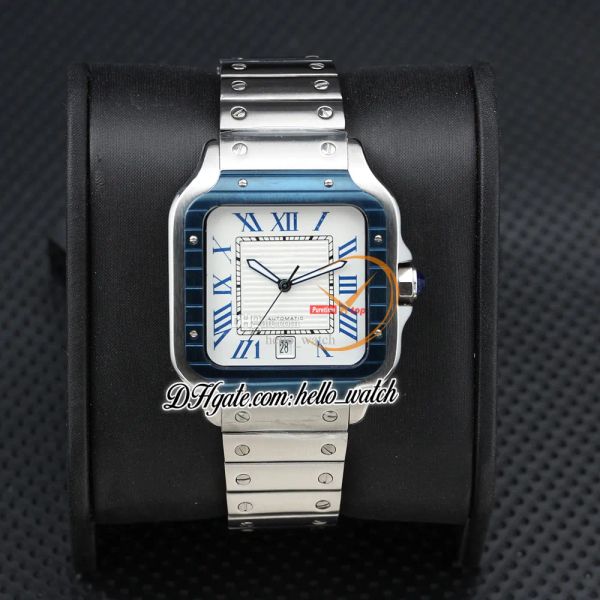 

new 39.8mm wssa0048 wssa0047 a2318 automatic mens watch white texture dial cracking bezel stainless steel bracelet date gents watches hello_, Slivery;brown