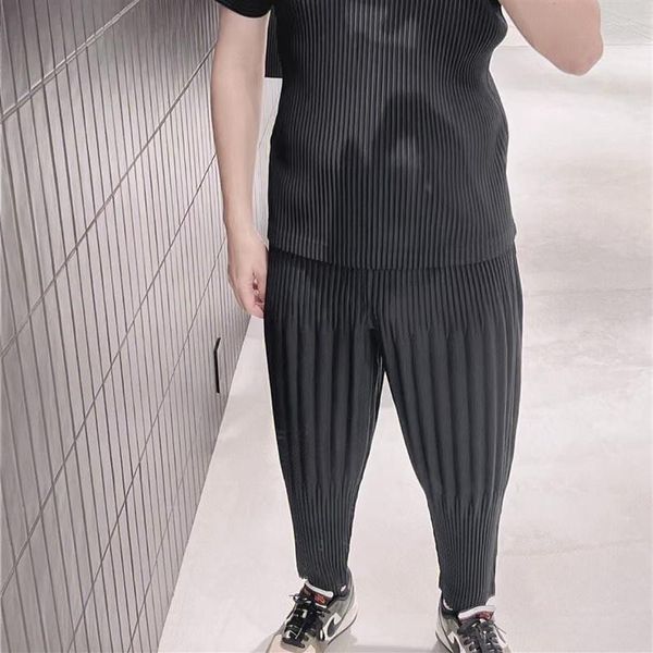 

men's pants miyake homme plisse issey pleated fabric fashion casual men's and women's knickerbockers pencil282s, Black