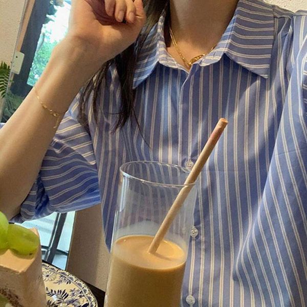 

item french blue striped shirt for women autumn korean design casual all matching long sleeved, White