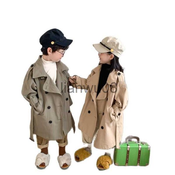 

jackets korean fashion autumn baby boys girls oversized trench jackets turndown collar loose long coats kids outerwear clothing x0811, Blue;gray