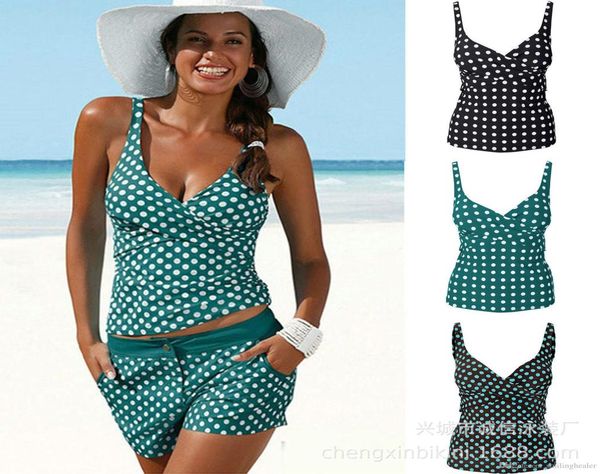 

designer fashion deep vneck vintage bikinis set dots tankinis beach shorts patchwork body shapper bathing suit for women fas1566998