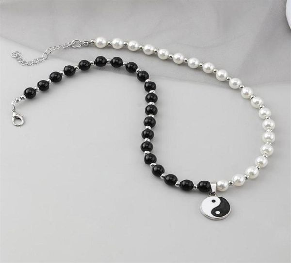 

chokers round pearl beads yin yang taichi pendant stainless steel chain necklace couple jewelry women mens242f89734446464251, Golden;silver