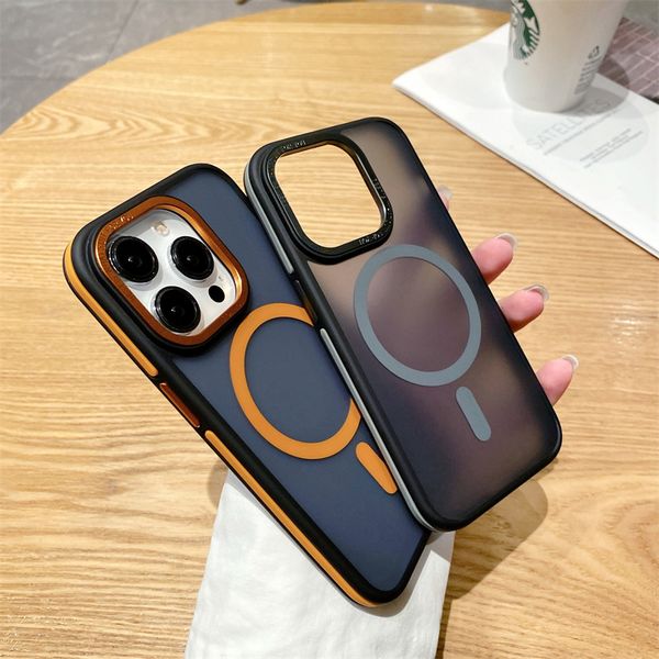 

premium frosted case for iphone 15 pro max 14 plus magnetic cover strong adsorpting for magsafe wireless charger contrast colors