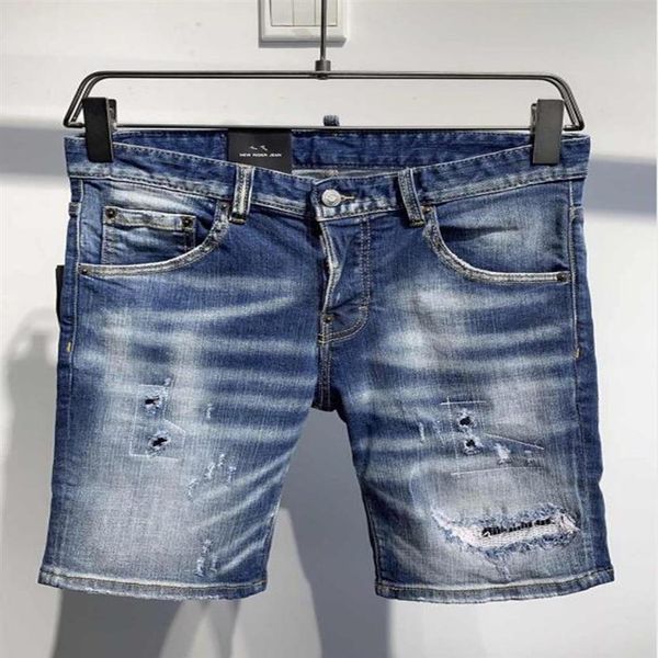 

2021 fashion brand jeans europe and america men's summer wear jean shorts hand grinding process a0368-1305z, Blue