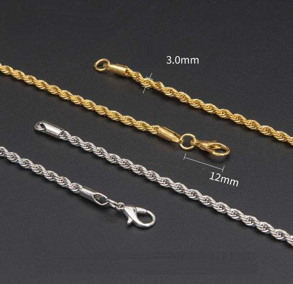 

hip hop 18k gold plated stainless steel 3mm ed rope chain choker necklace for men hiphop jewelry gift in bulk 20219598405, Silver