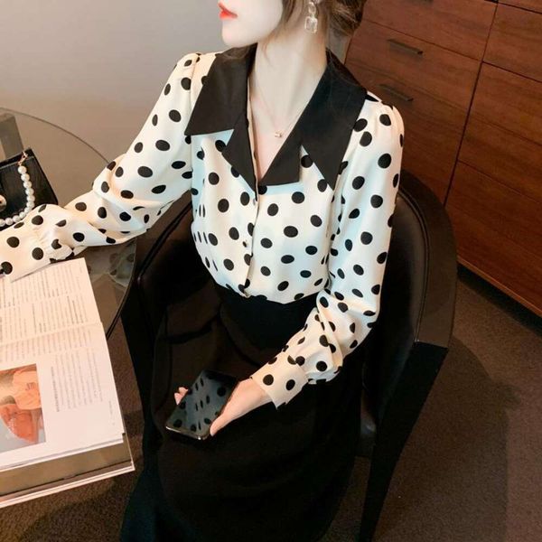 

polka dot shirt womens long sleeved niche design ol professional chiffon, White
