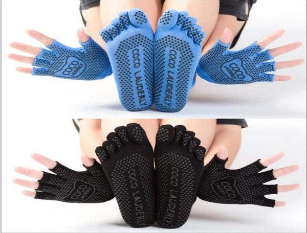 

yoga socks and gloves set women girls pilates socks massage five toe fitness crossfit sport socks7417368, White