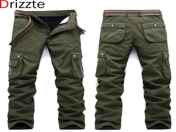 

drizzte winter warm fleece men thick cargo pants multi pockets work trousers casual mens jeans pant3408953, Black