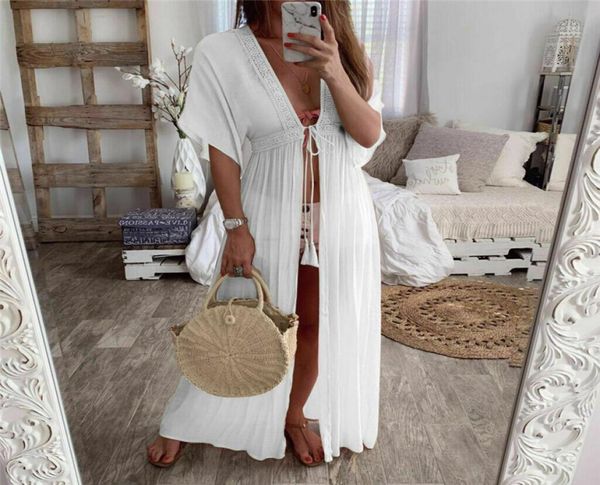 

women chiffon kimono beach cardigan bikini cover up long maxi dress boho solid 2020 summer bathing suit beachwear y200707652899, Black;gray
