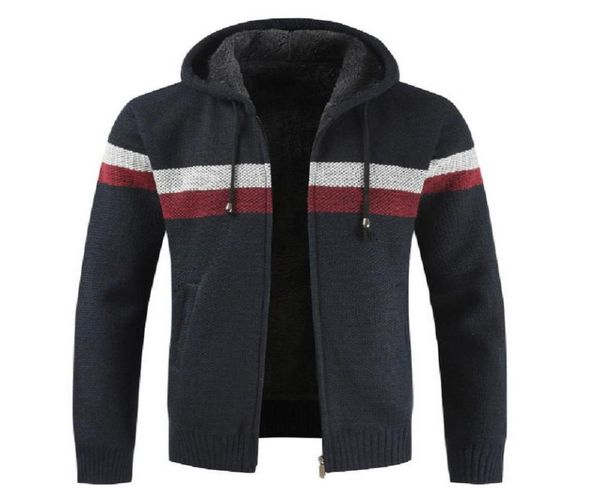 

mens hoodies knitted sweater men autumn winter patchwork pull thicken warm hooded cardigan jumpers wool liner zipper fleece coat5433849, White;black
