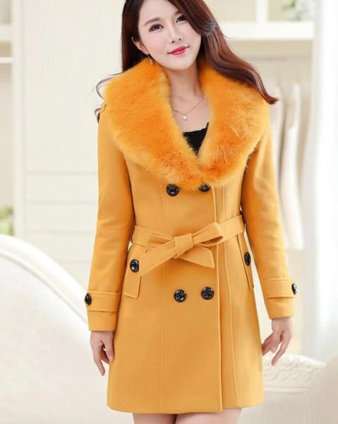 

european and american fashion trendy styles fall and winter plus size woolen women039s coat doublebreasted woolen coat fur col6778532, Black