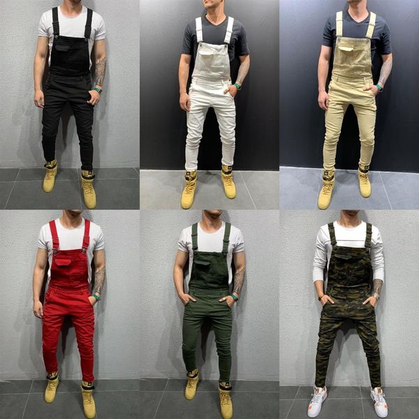 

cool designer brand jeans man pants for men pocket denim overall jumpsuit streetwear suspender pant e21266y, Blue