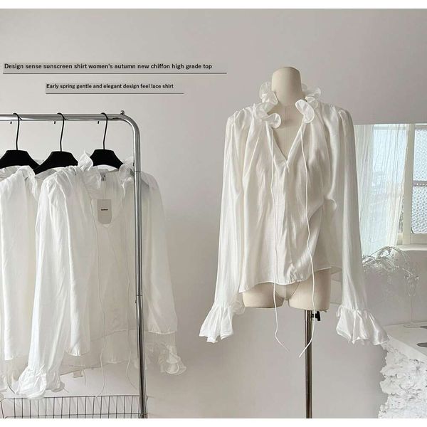 

item title design sense niche sunblock shirt womens autumn chiffon top, White