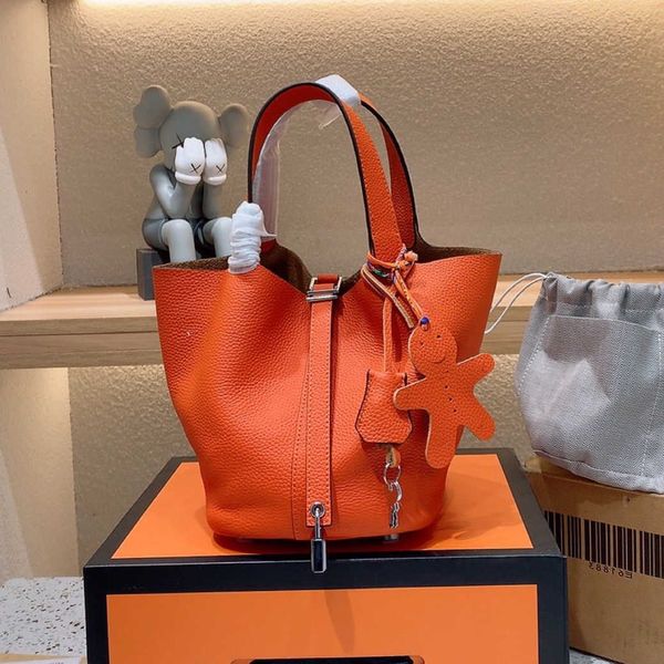 

designer bags handbag vegetable basket tote bag picotin lock female genuine leather first layer large capacity bucket brand platinum with sc