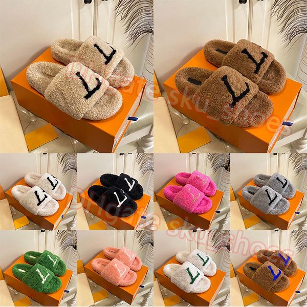 

luxury women slides designer fluffy slippers sandals winter indoor house ladies furry fuzzy sliders warm comfort slipper flat mule pool slid, Black
