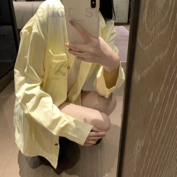 

women's blouses & shirts designer ch23 spring/summer new pocket decoration yellow stripe sword sunscreen shirt for casual fashion versa, White