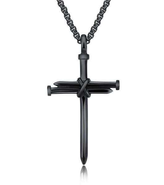 

fashion stainless steel mens christian religious nail jewelry whole gold plated jesus cross pendant necklace for men9320372, Silver