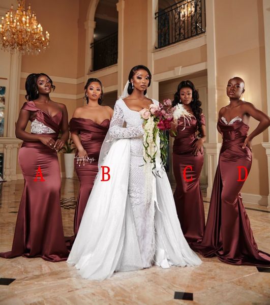 

2023 bridesmaid dresses off shoulder mermaid african wedding guest party gowns crystal black women evening dress plus size maid of honor rob, White;pink