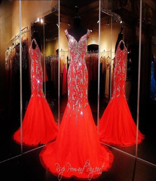 

2019 bling prom dresses wear crystal major beading long red chiffon cap sleeves mermaid sweep train formal evening party page4354083, Black