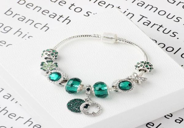 

new 2019 fashion style bracelets women green natural forest bead bracelet alloy zircon glass diy bracelet female accessories5716856391143, Golden;silver