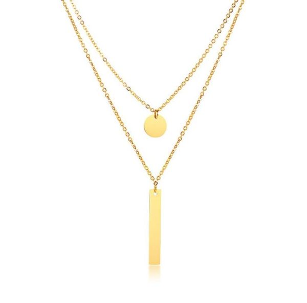 

gold layering dainty chain clavicle necklace with bar charm for personal engraving 1243730, Silver