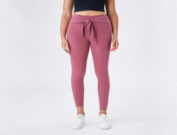 

women leggings clothing ladies laceup highwaist hiplifting yoga pants sports running fitness nude doublesided sanding cropped 9702338, Black