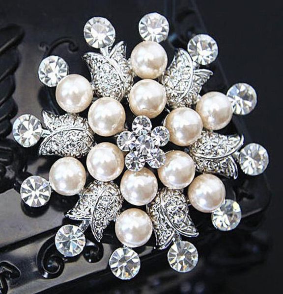 

simulated pearl and crystal big snowflake flower brooch stunning austria rhinestone diamante wedding jewelry flower b1052813, Gray