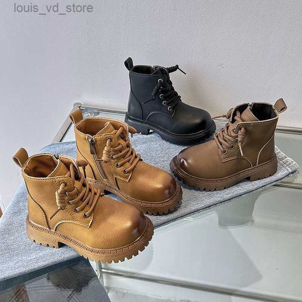 

children black yellow brown short boots for boys 2023 autumn spring non-slip girls boots versatile soft princess kids shoes t230811, Black;grey