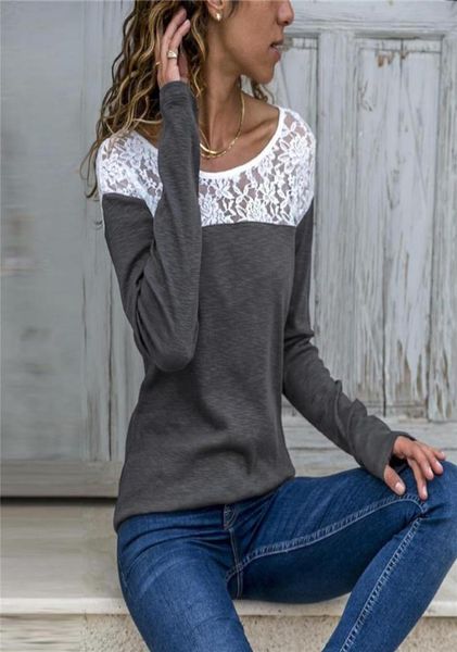 

women039s tshirt women round neck ladies fashion casual long sleeve lace pullover plus size solid color loose cotton9044983, White