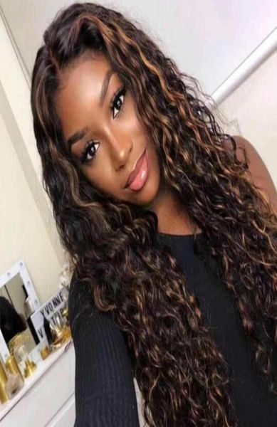 

hd transparent lace wig highlight lace front human hair invisible front wigs malaysian curly wig 136 deep part aimoonsa84067583868994, Black;brown
