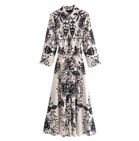 

casual dresses women printed shirt dress with belt long sleeves chic lady fashion buttonup midi woman robe4554500, Black;gray