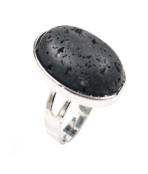 

whole 10 pcs silver plated resizable finger ring oval shape black lava stone white howlite jewelry8504605