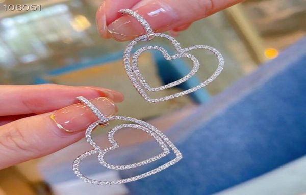

luxury brand designer s925 sterling silver full crystal charm double hollow big heart exaggerate earrings for women jewelry96056577065024, Golden