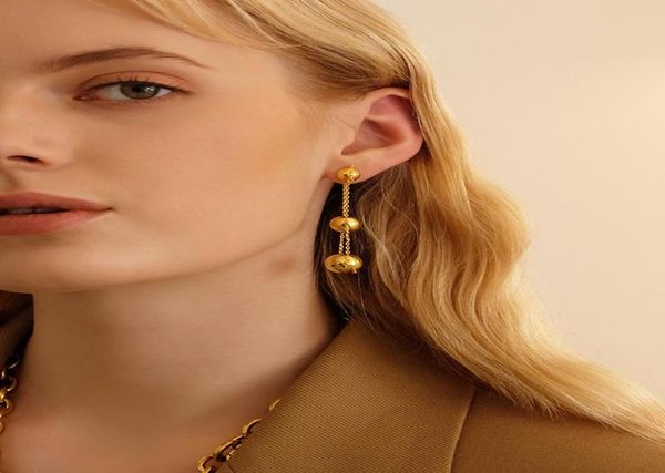 

brass with 18k gold tripe ball chain tassel drop earrings women jewelry punk party gown runway rare south korean japan boho7609733, Silver