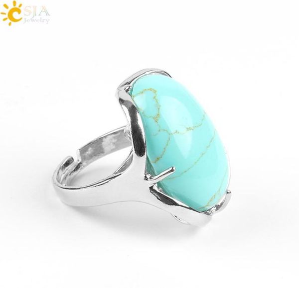 

csja 18 color female oval natural crystal ring fashion silver jewelry cocktail party rings women birthday stone finger jewellery g6935054, Golden;silver