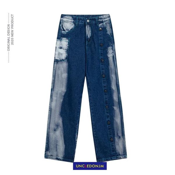 

uncledonjm tie dyed men's bf jeans harajuku fashion brand hip-hop cool street pants biker jeans2118, Blue