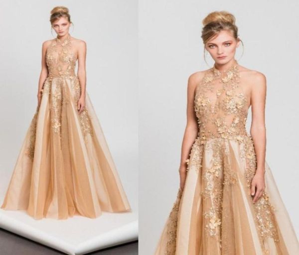 

tony ward 2019 prom dresses halter neckline 3d floral appliques beads evening gowns illusion formal party dress12929746138312, Black