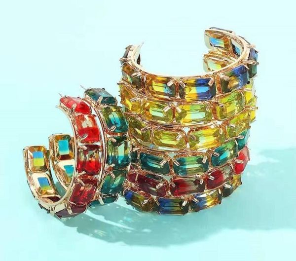 

55mm iced out gem c hoop earrings for women luxury designer colorful bling diamond hoops circle huggie earrings zircon red jewelry2447833, Golden;silver