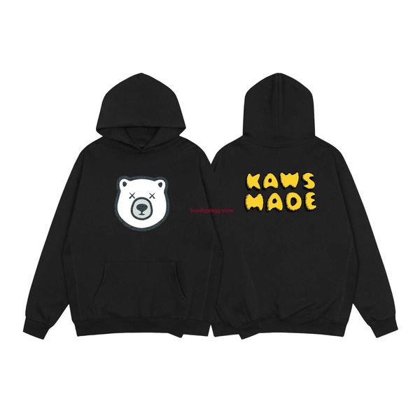 

0115 2023 men and women trend hoodies sweatshirts fashion brand human made kaws co polar bear head 380gsm plush cotton round neck sweater, Black