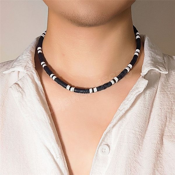 

boho black soft polymer clay beaded chain necklace punk simple geometric ethnic choker jewelry men, Golden;silver
