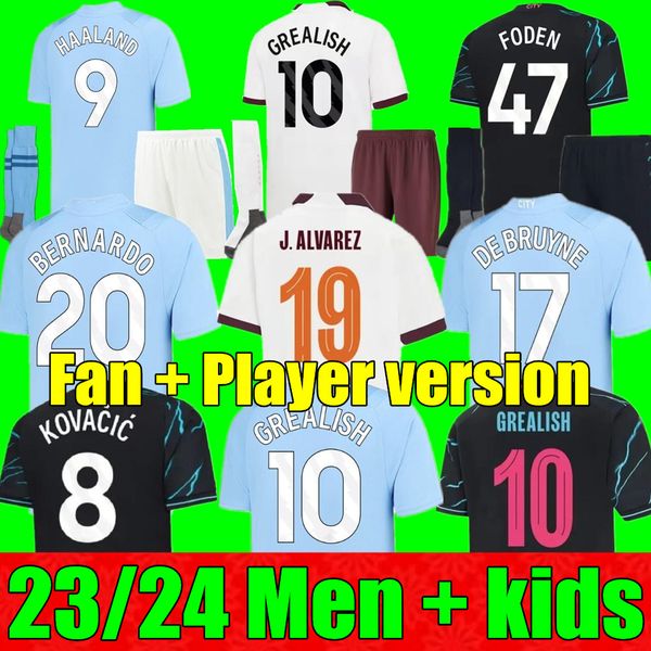 

new haaland soccer jersey 23 24 de bruyne mans cities grealish phillips manchesters sterling mahrez foden 2023 2024 football shirt uniforms, Black;yellow