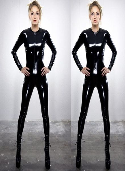 

catsuit costumes plus size black faux leather jumpsuit long sleeve women pu wetlook pvc catsuit leather bodysuits tight leotard9684910