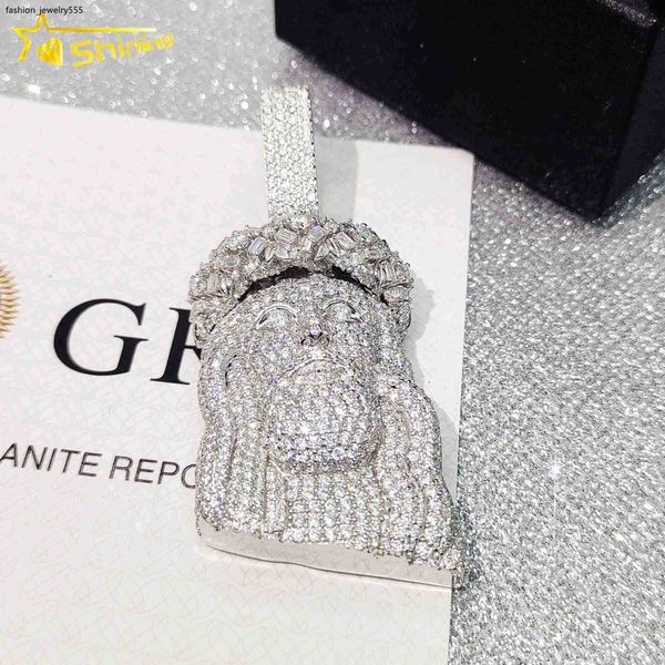 

pendant necklaces pass diamond tester fl moissanite hip hop jewelry s925 jesus pendant, Silver