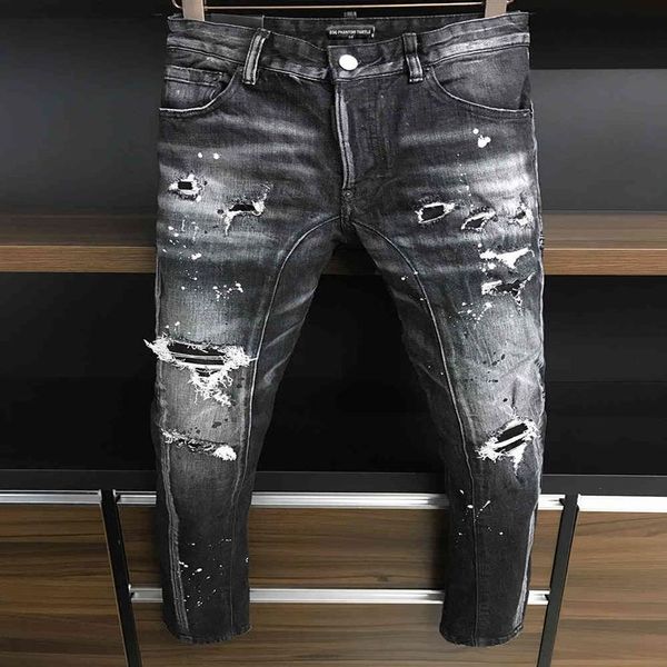 

men jean mens luxury designerjeans skinny ripped cool guy causal hole denim jeans fashion brand fit washed pant 6869334t, Blue
