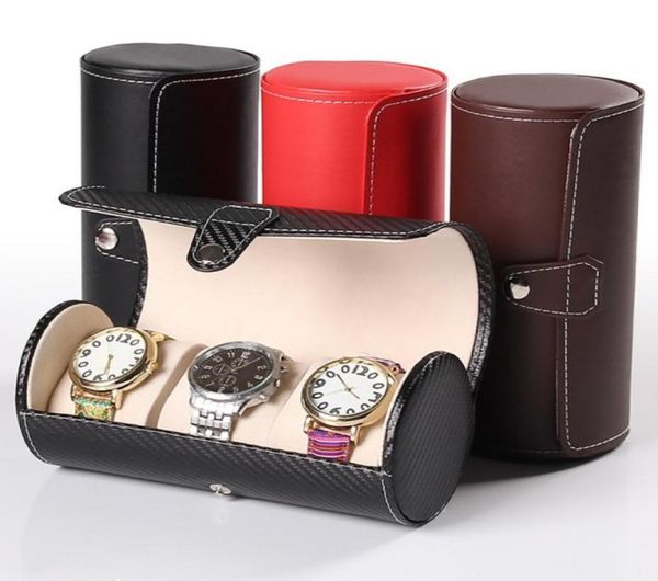 

fashion watch display gift box case roll 3 slot wristwatch necklace bracelet jewelry pu leather box storage travel pouch6153645, Black;white